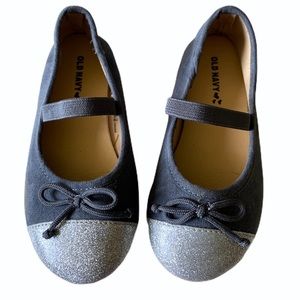 OLD NAVY Silver Glitter and Blue Ballet Flats Bow